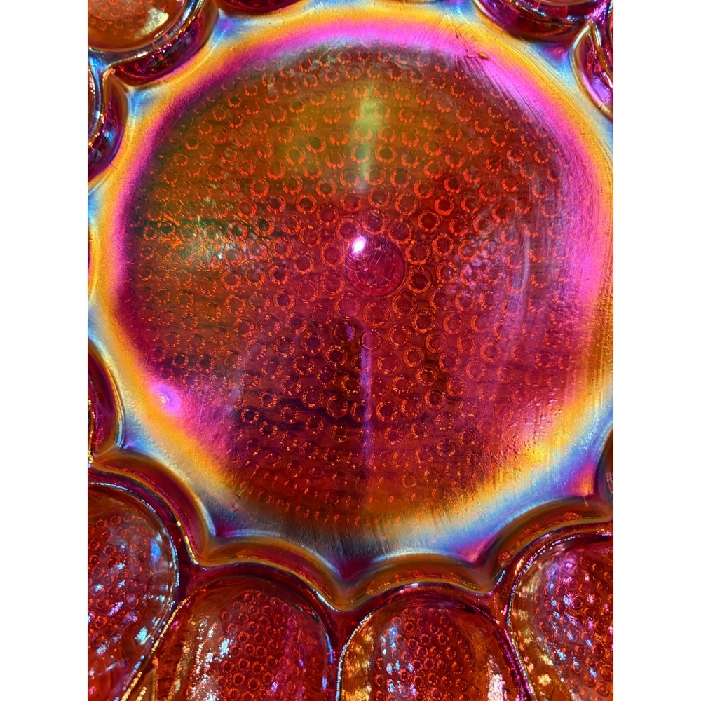 Vintage Indiana Glass amber iridescent carnival glass Hobnail egg plate 11" - Picture 4 of 10